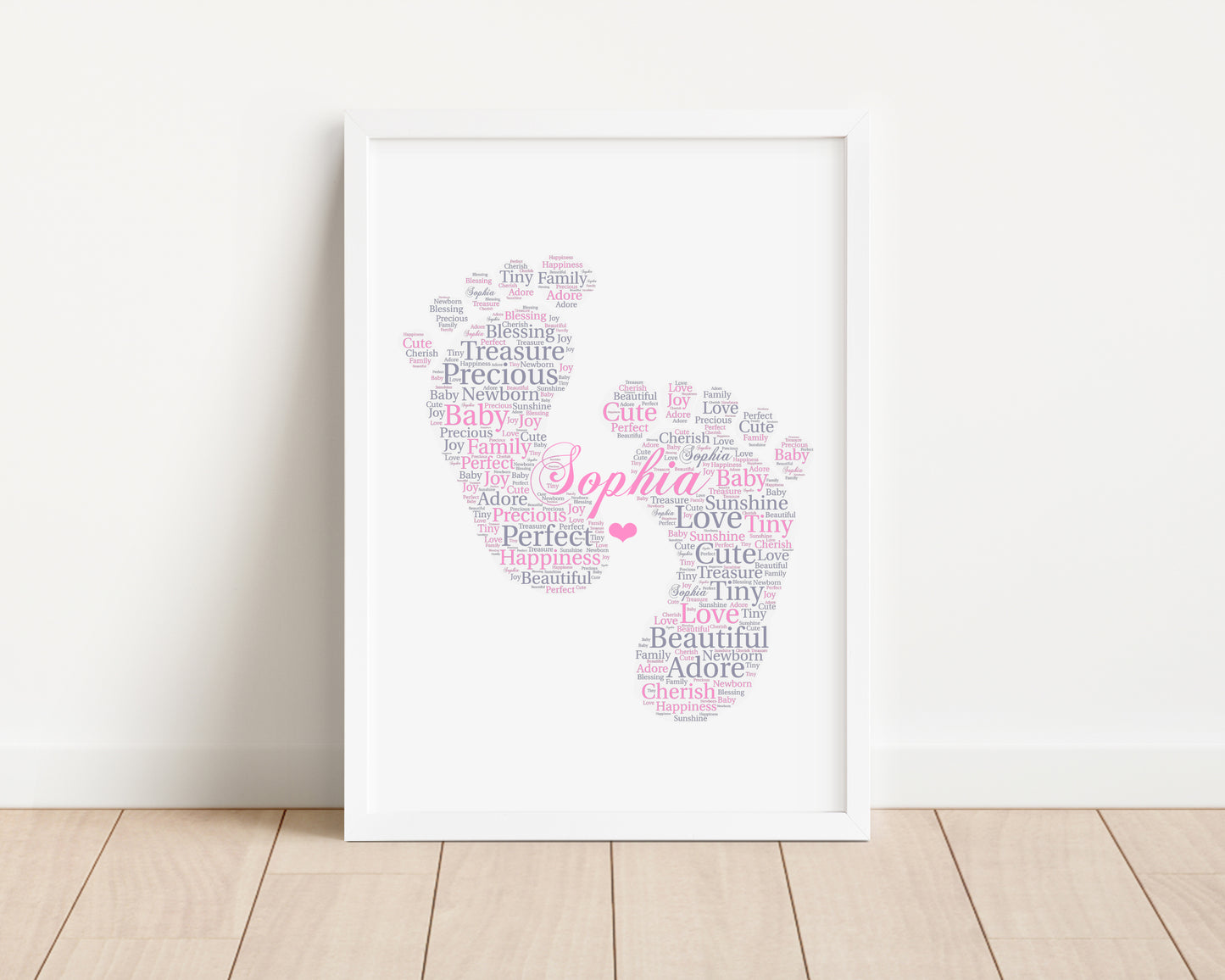 Personalised New Baby Girl Boy Footprints Word Art Print