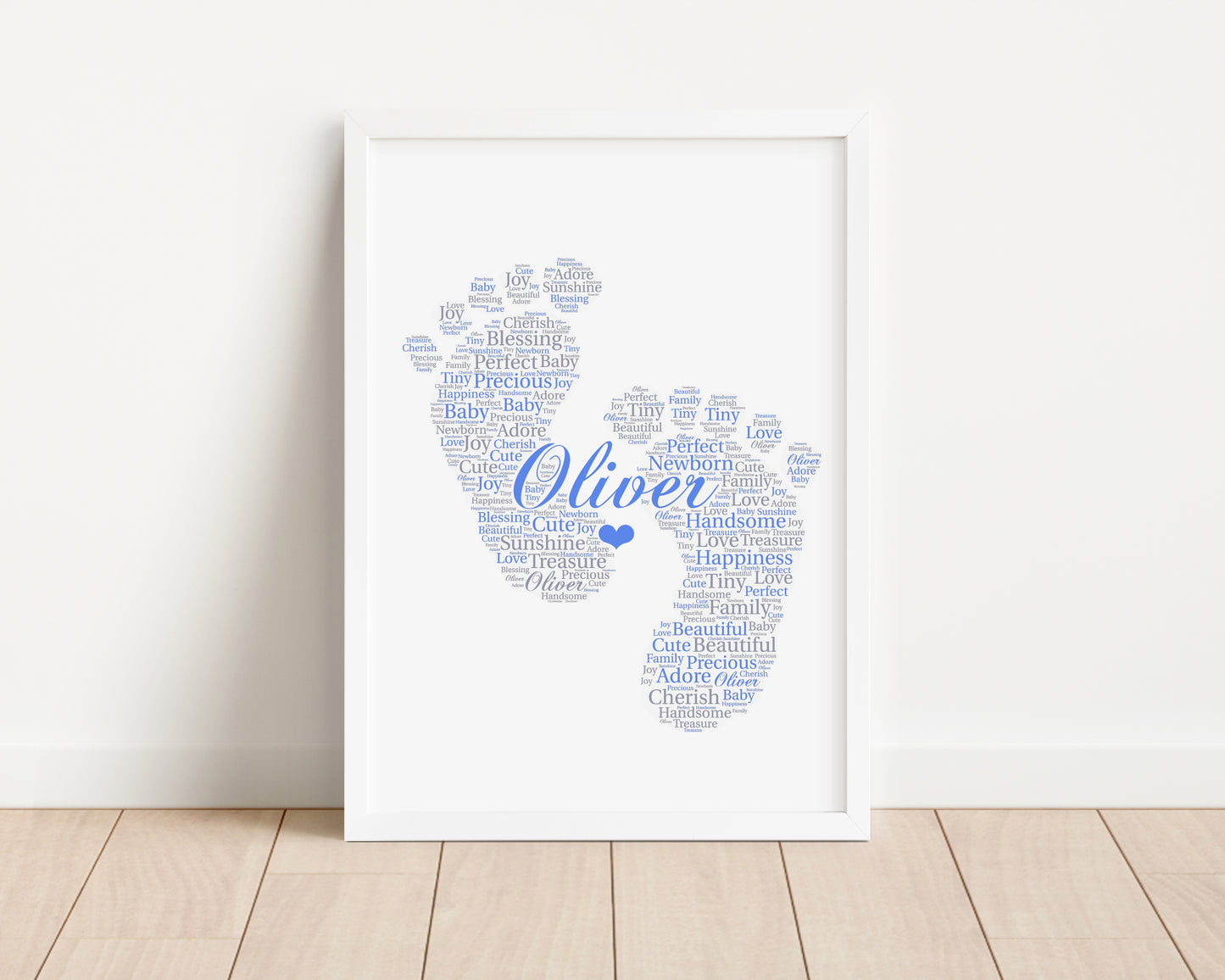 Personalised New Baby Girl Boy Footprints Word Art Print