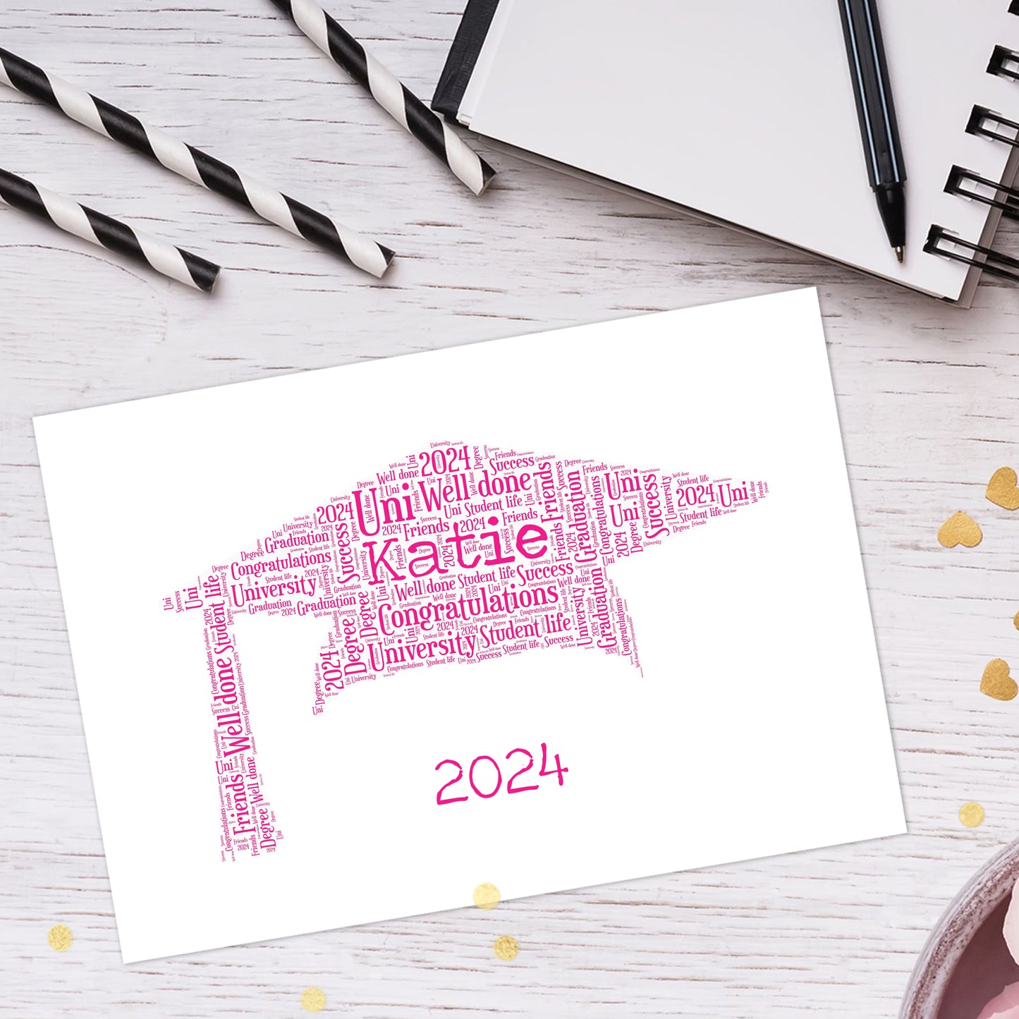 Personalised Graduation Hat Word Art Print