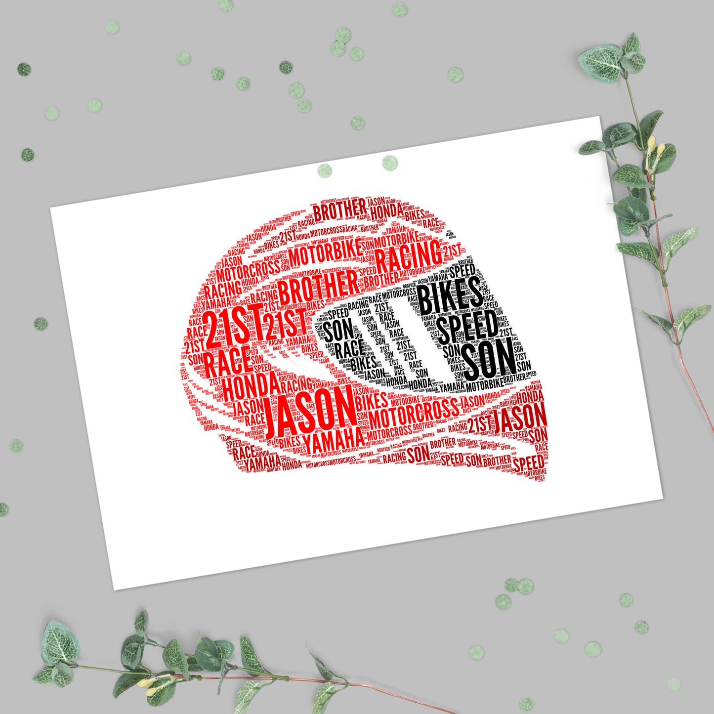 Personalised Crash Helmet Word Art Print