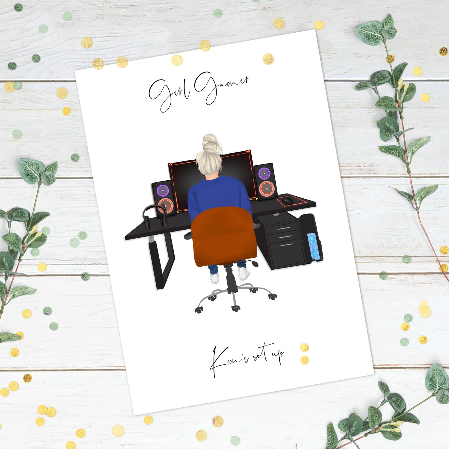 Personalised Female PC Gamer Print