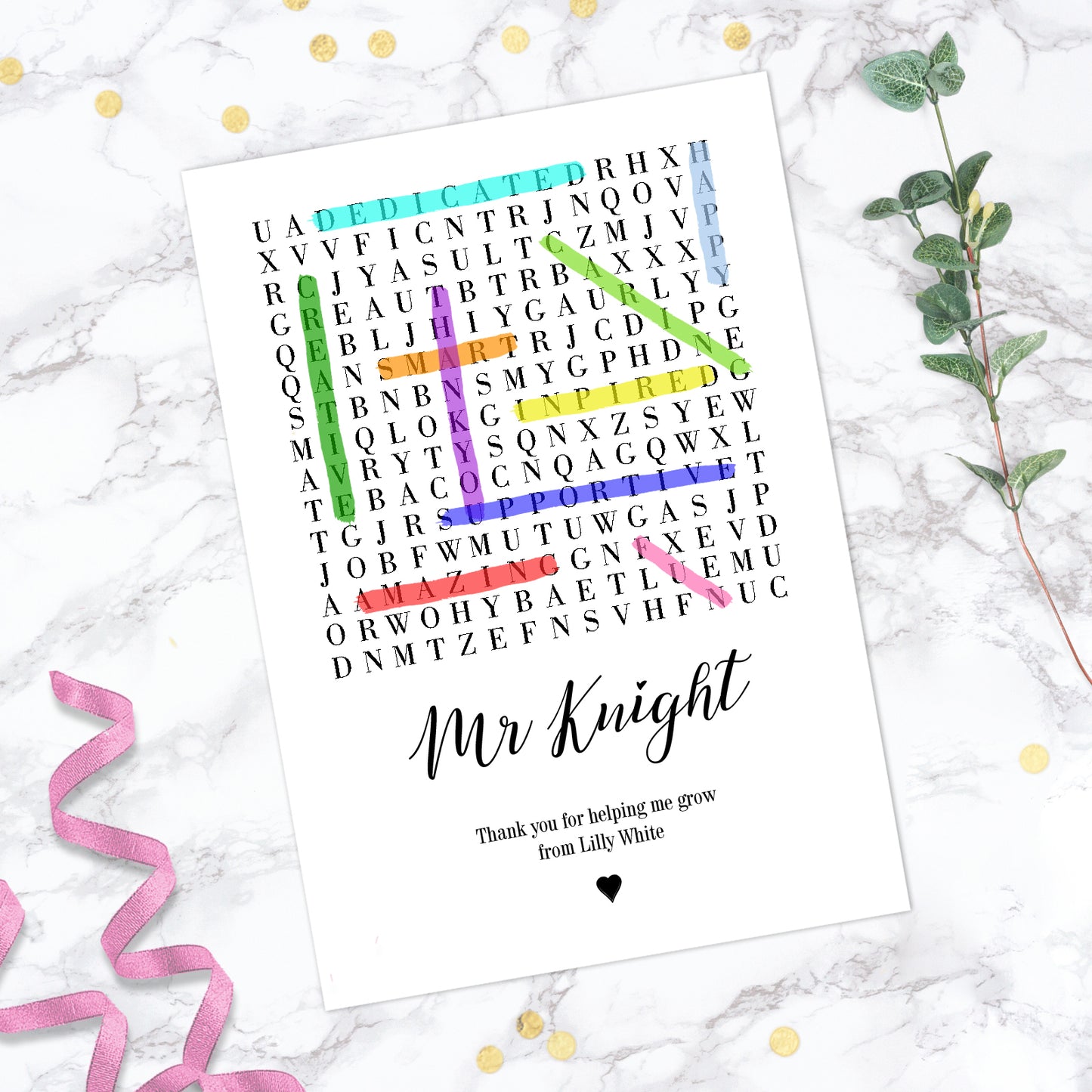 Personalised Word Search Print Thank You Teacher Print