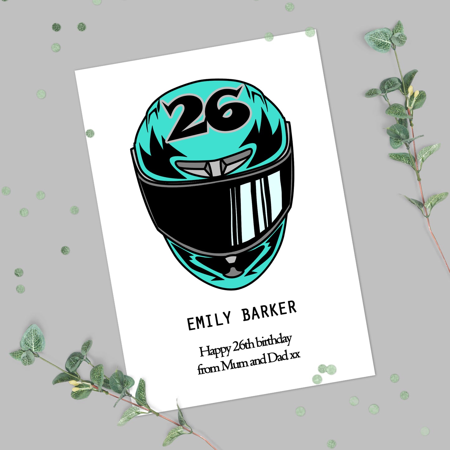 Personalised Crash Helmet Any Age Birthday Print