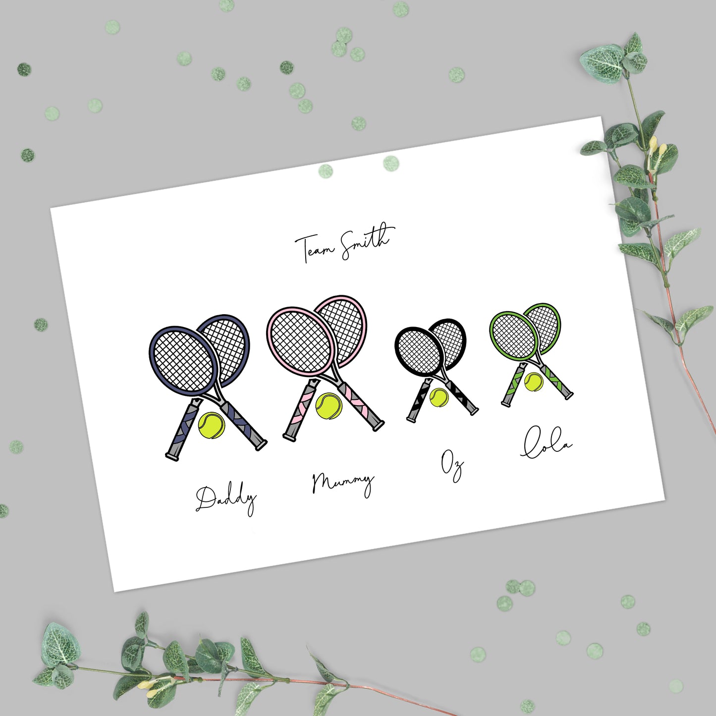Personalised Tennis Racket Family Print