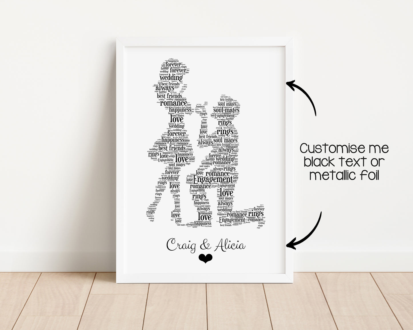Personalised Foil Metallic Engaged Couple Print