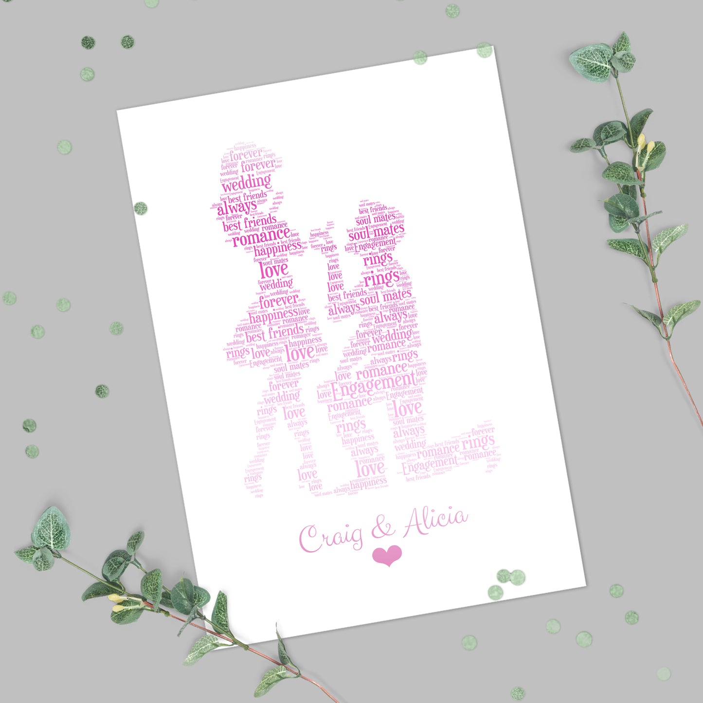 Personalised Foil Metallic Engaged Couple Print