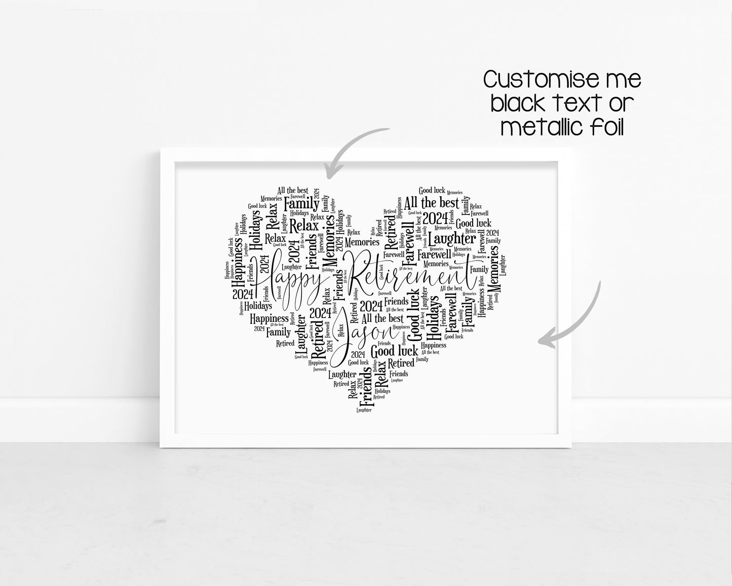 Personalised Foil Metallic Happy Retirement Heart Print