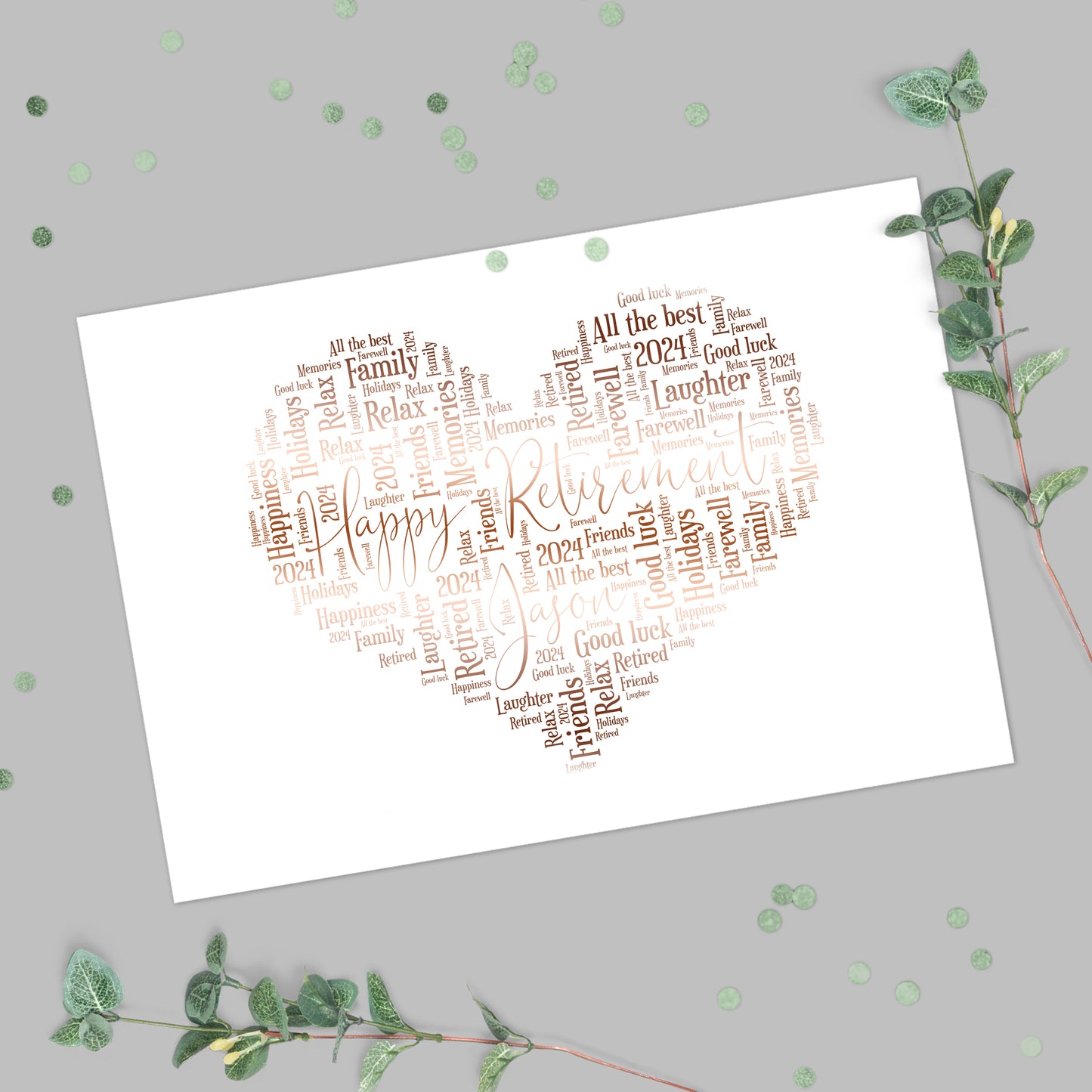 Personalised Foil Metallic Happy Retirement Heart Print