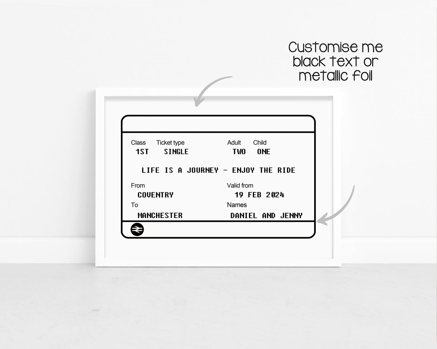 Personalised Foil Metallic Train Ticket Print