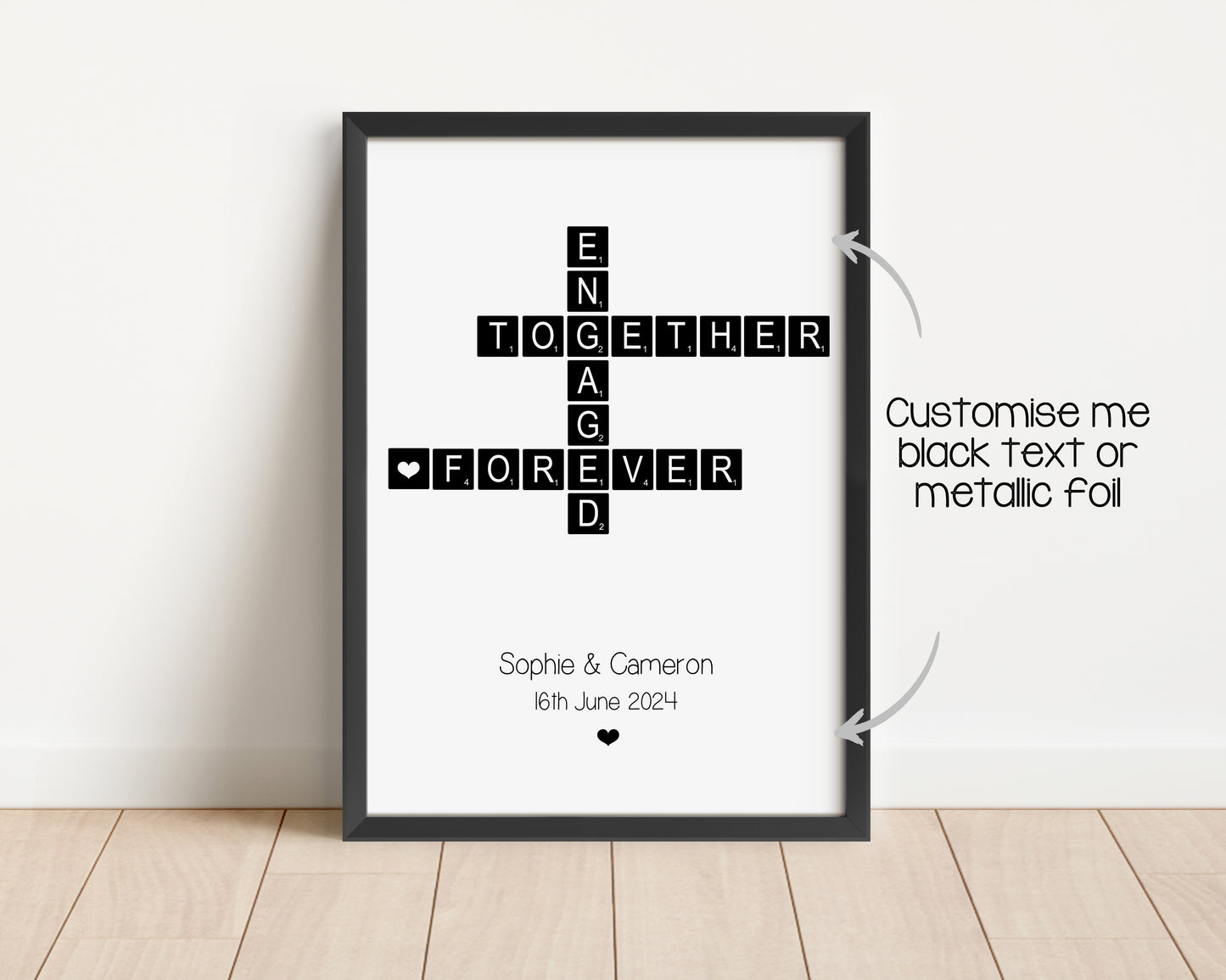 Personalised Foil Metallic Engagement Scrabble Print