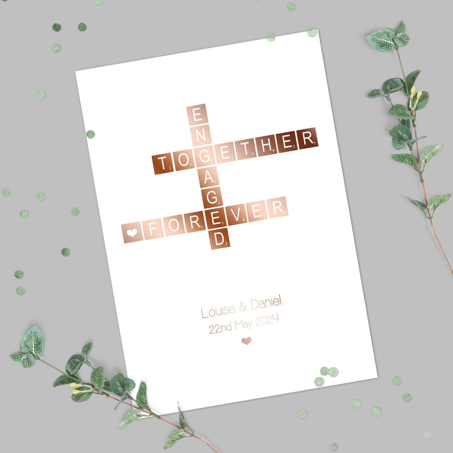 Personalised Foil Metallic Engagement Scrabble Print
