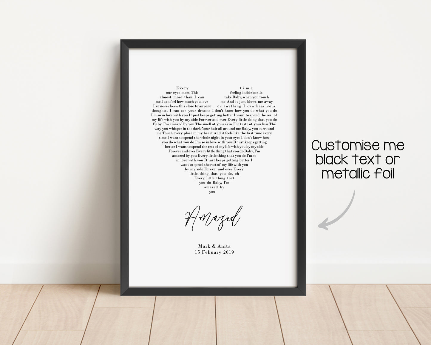 Personalised Foil Metallic Song Lyric Print