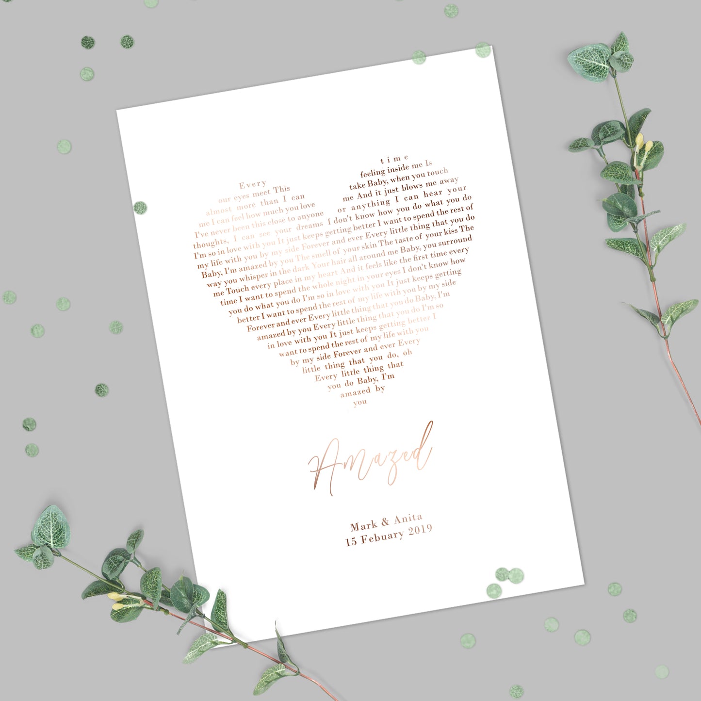 Personalised Foil Metallic Song Lyric Print