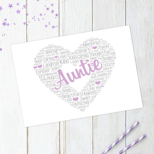 Personalised Auntie Heart Word Art Print