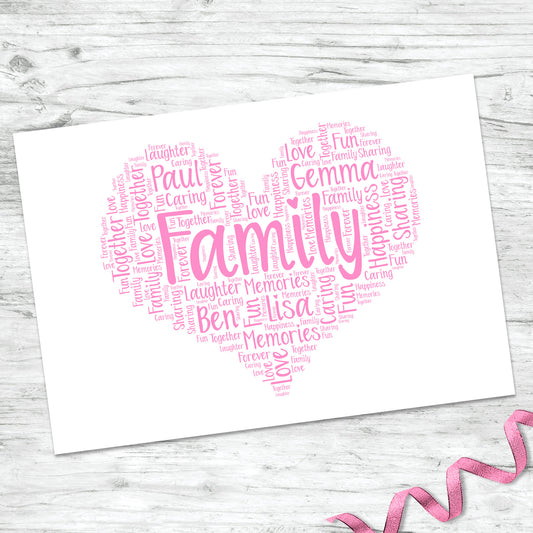 Personalised Family Heart Word Art Print
