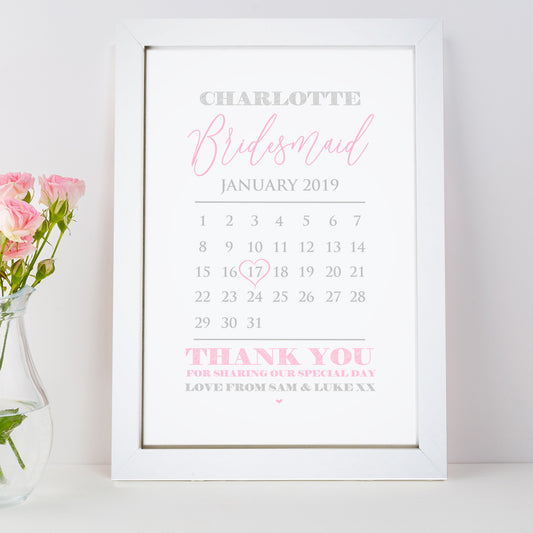 Personalised Bridesmaid Calendar Print