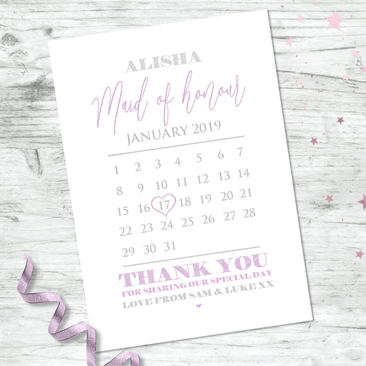 Personalised Bridesmaid Calendar Print