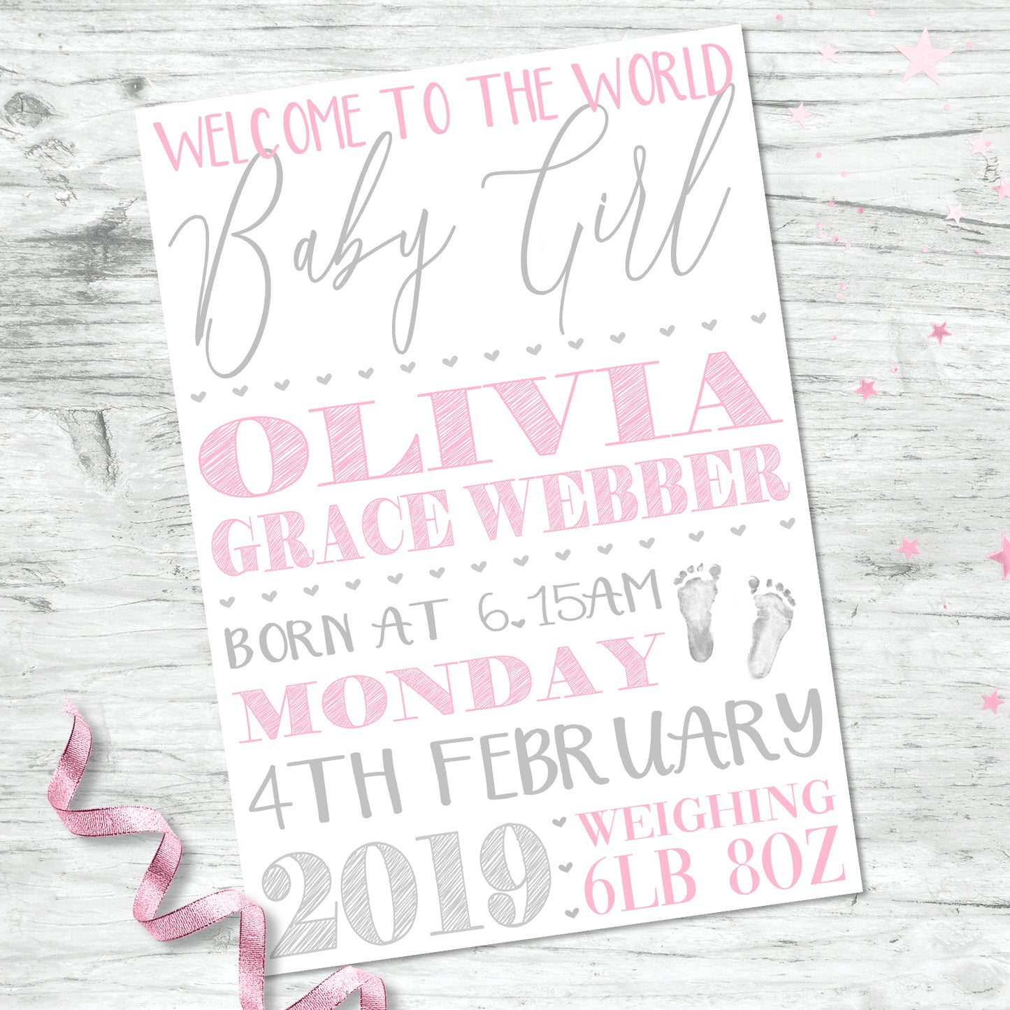 Personalised Baby Birth Details Print