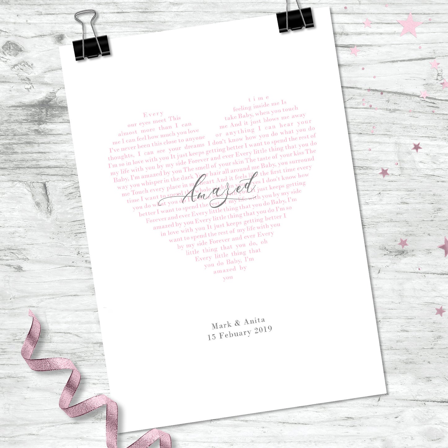Personalised Heart Our Song Lyrics Print