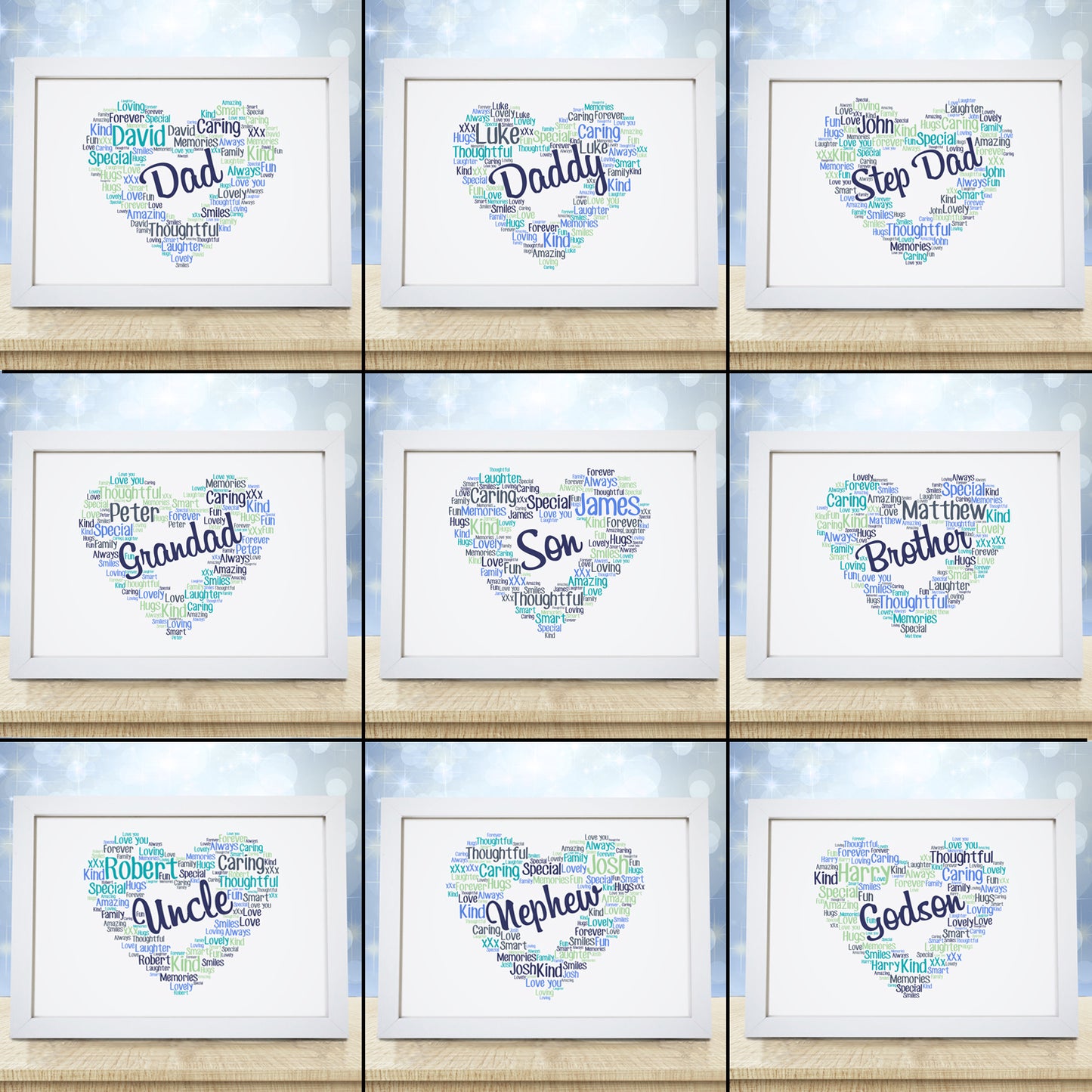Personalised Heart Word Art Print - Male