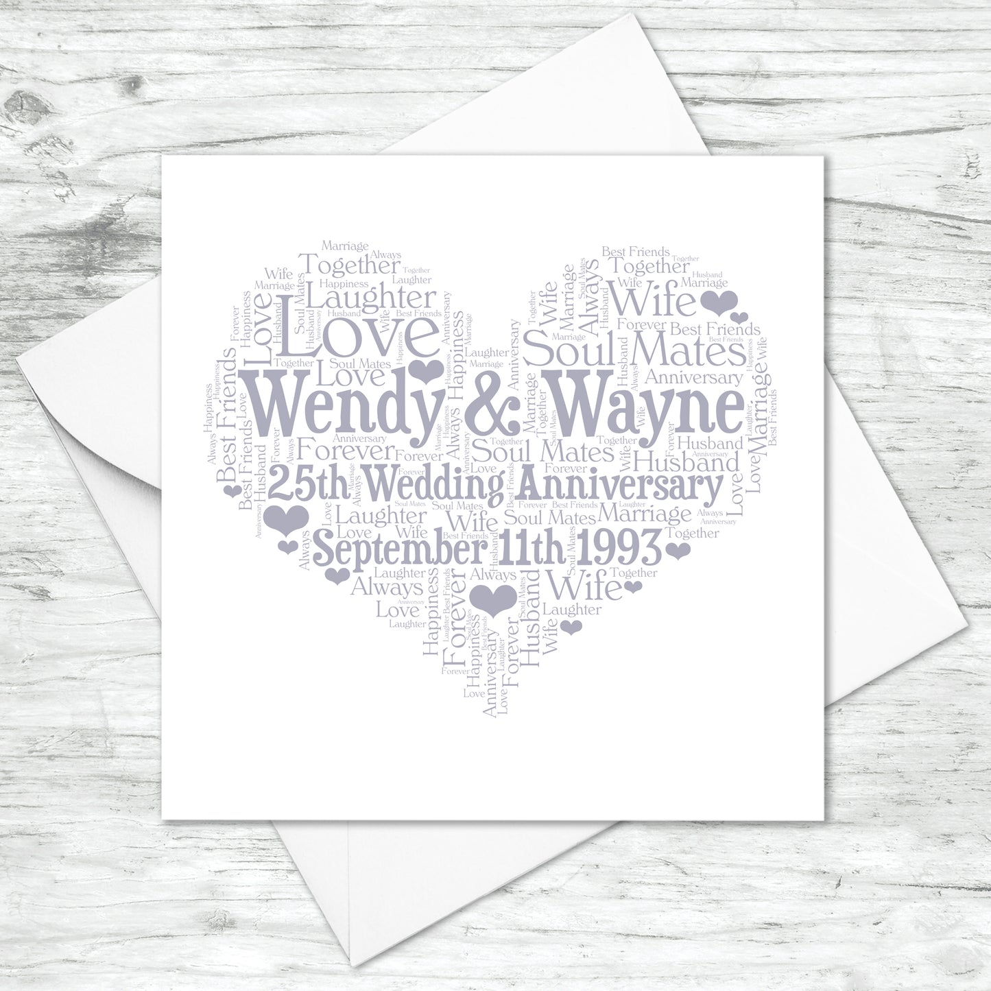 Personalised Anniversary Heart Word Art Card