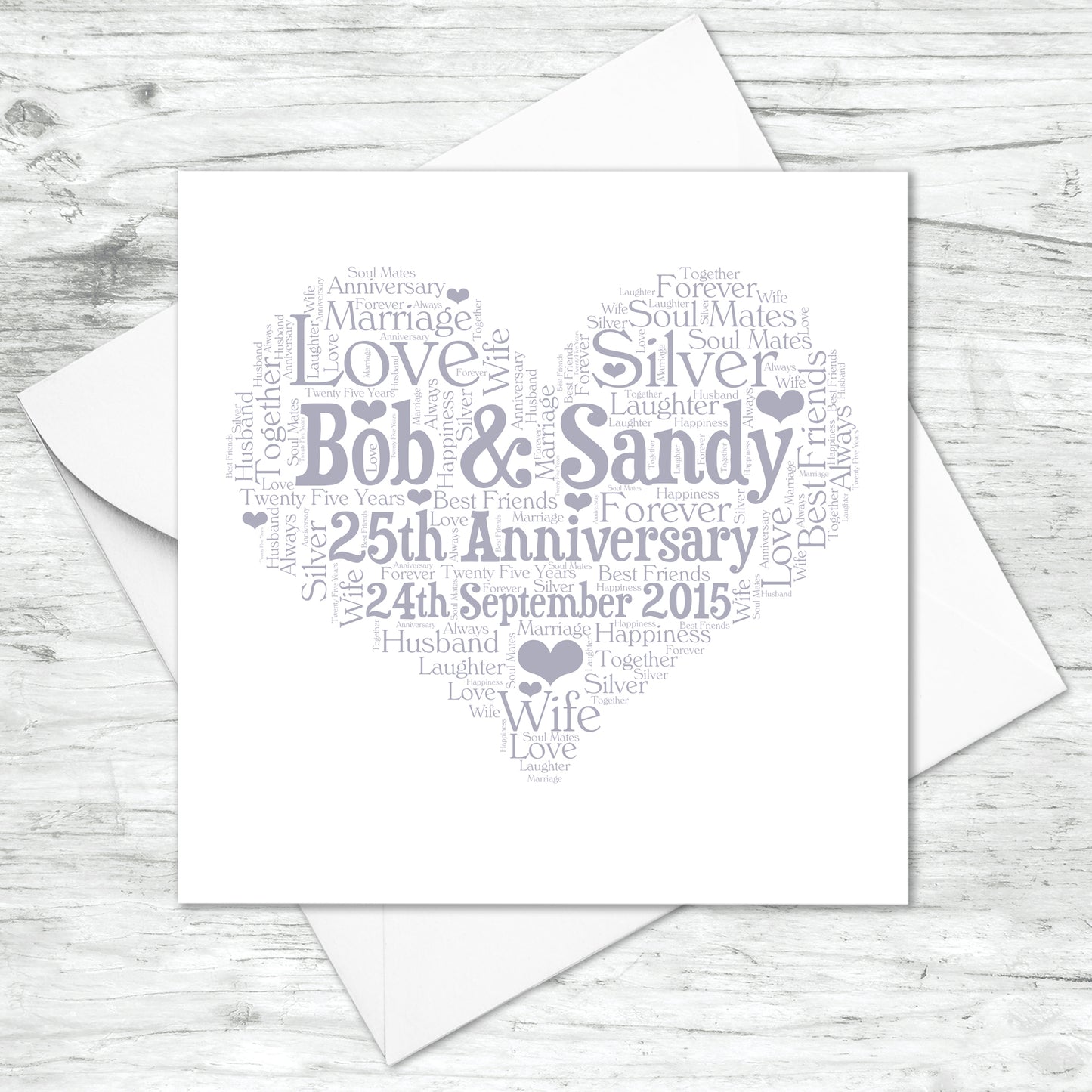 Personalised 25th Anniversary Heart Word Art Card