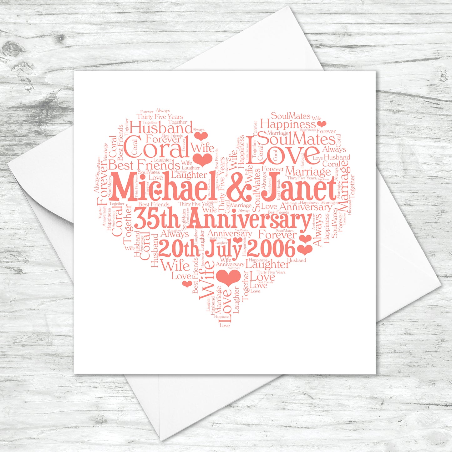 Personalised 35th Anniversary Heart Word Art Card