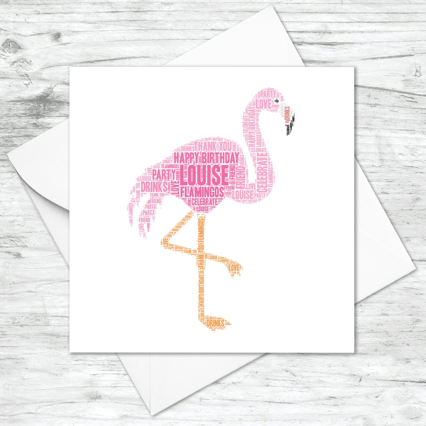 Personalised Flamingo Word Art Card