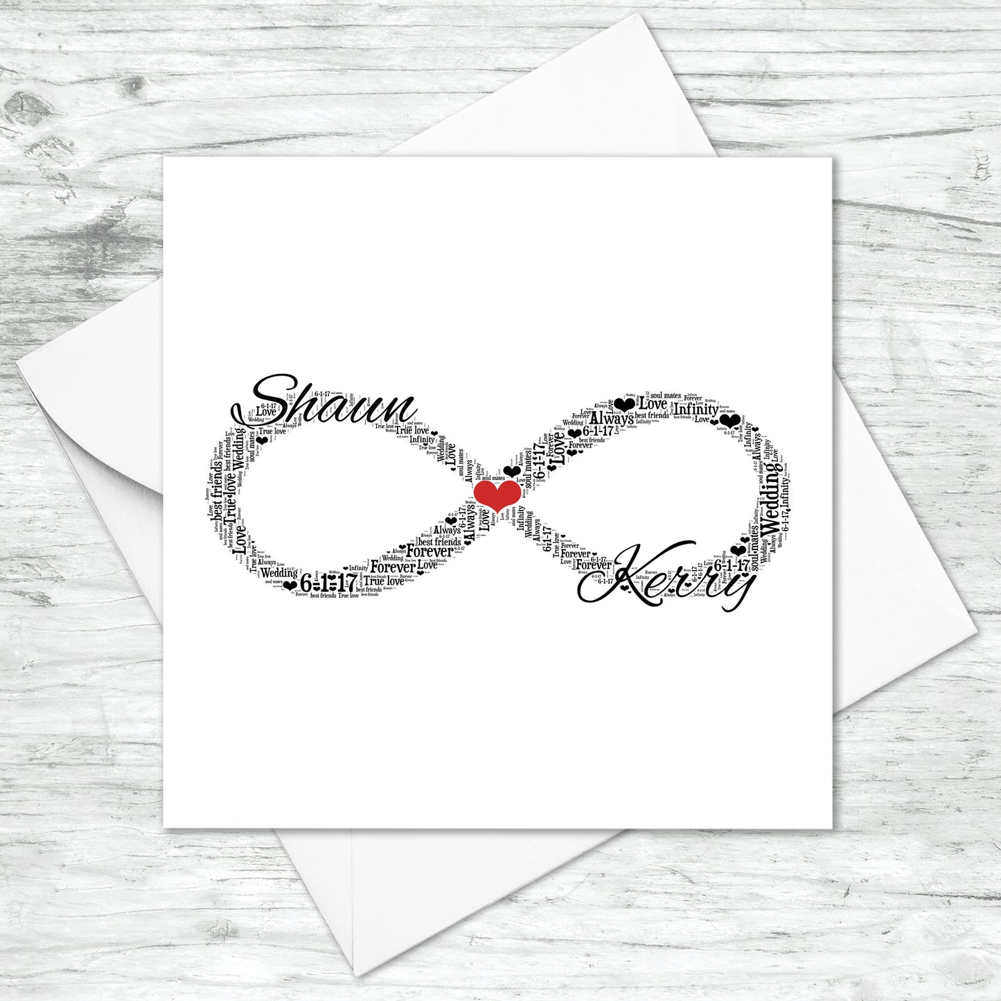 Personalised Infinity Symbol Word Art Card