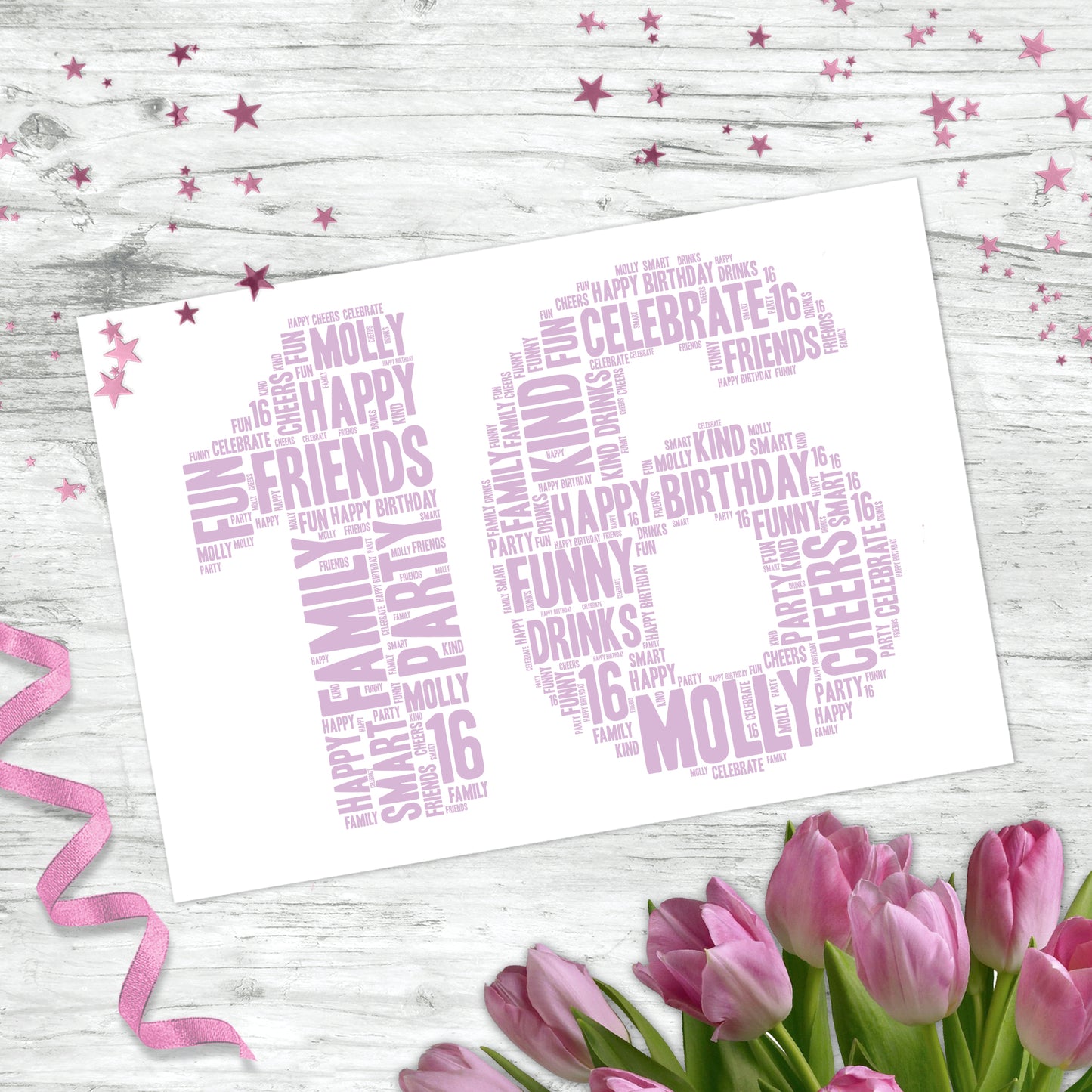 Personalised 16th Birthday Word Art Print