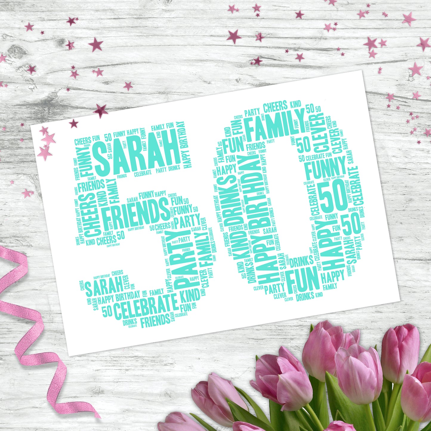 Personalised 50th Birthday Word Art Print