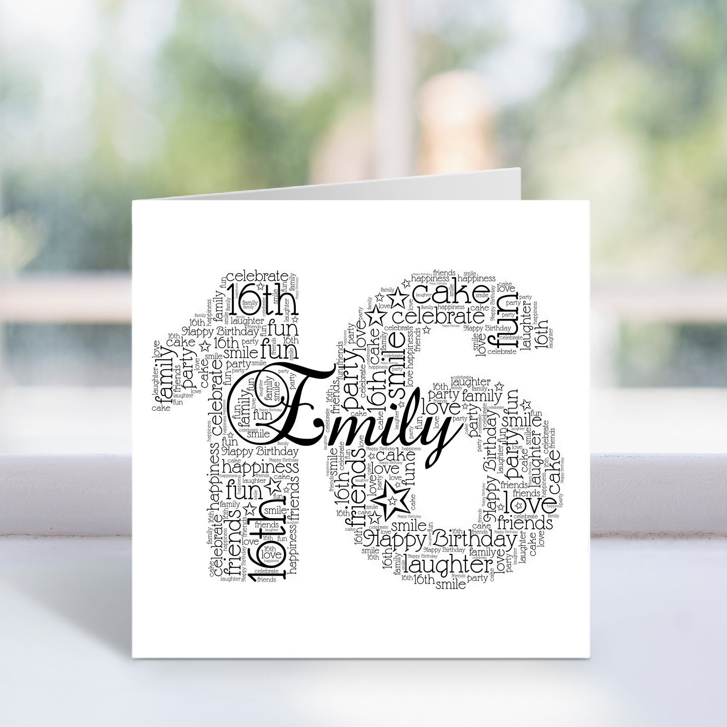Personalised 16th Name Number Word Art Card