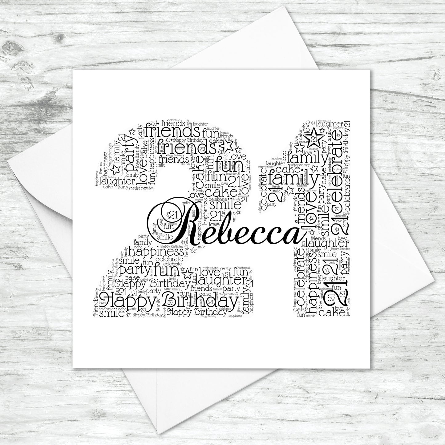 Personalised 21st Name Number Word Art Card