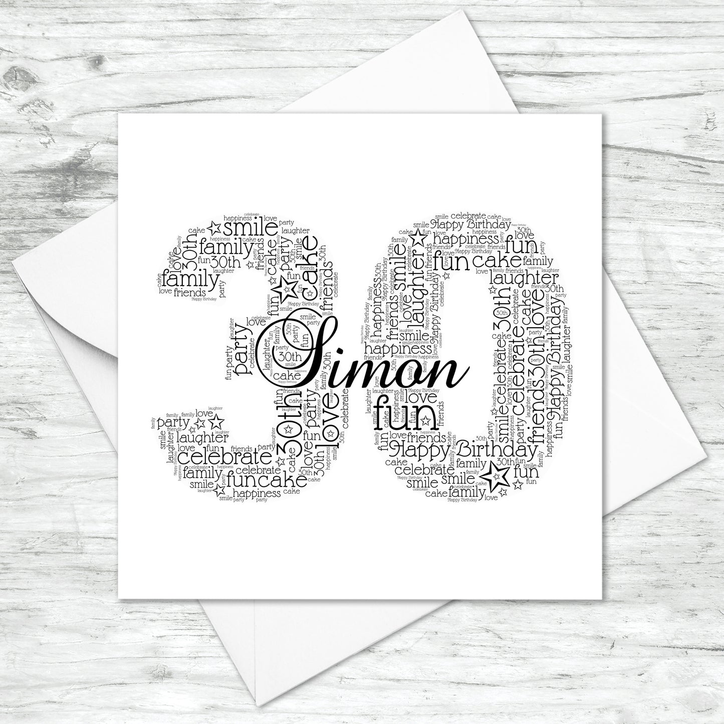 Personalised 30th Name Number Word Art Card