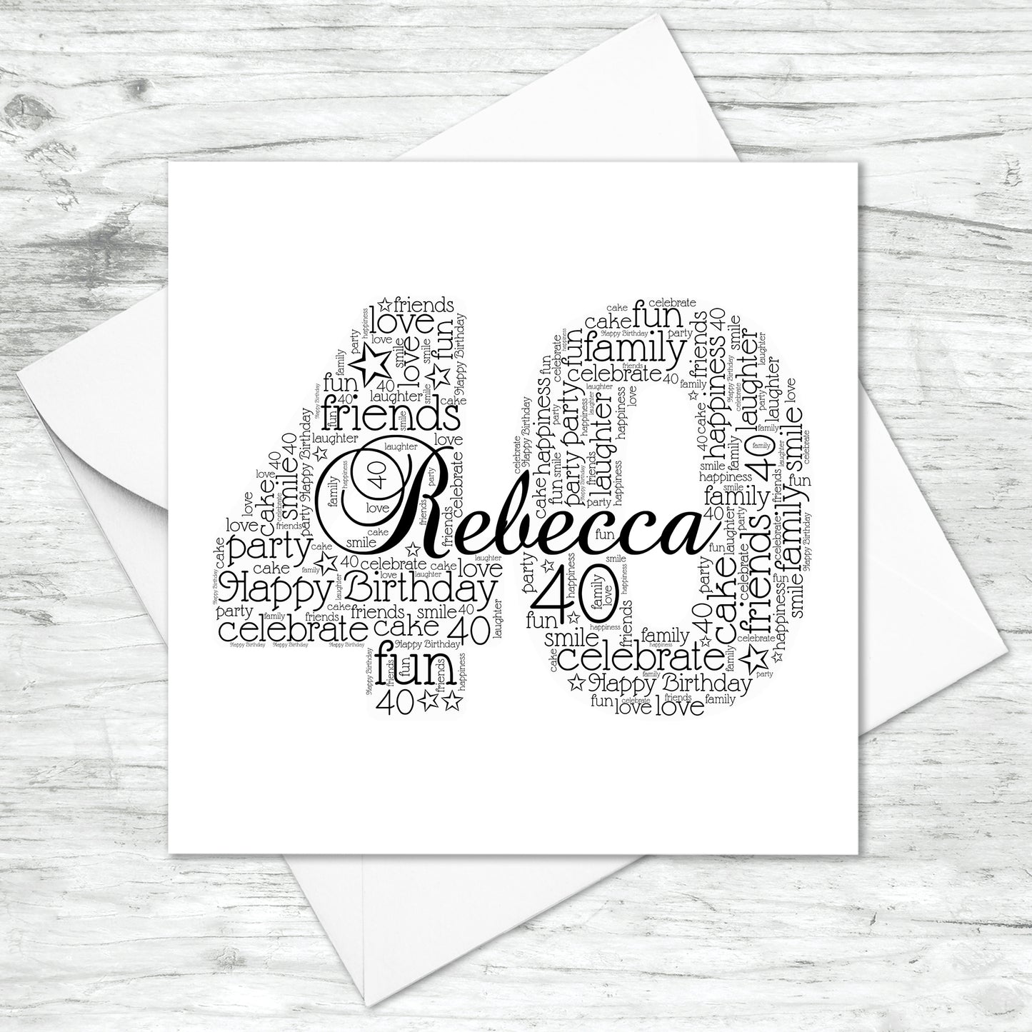 Personalised 40th Name Number Word Art Card