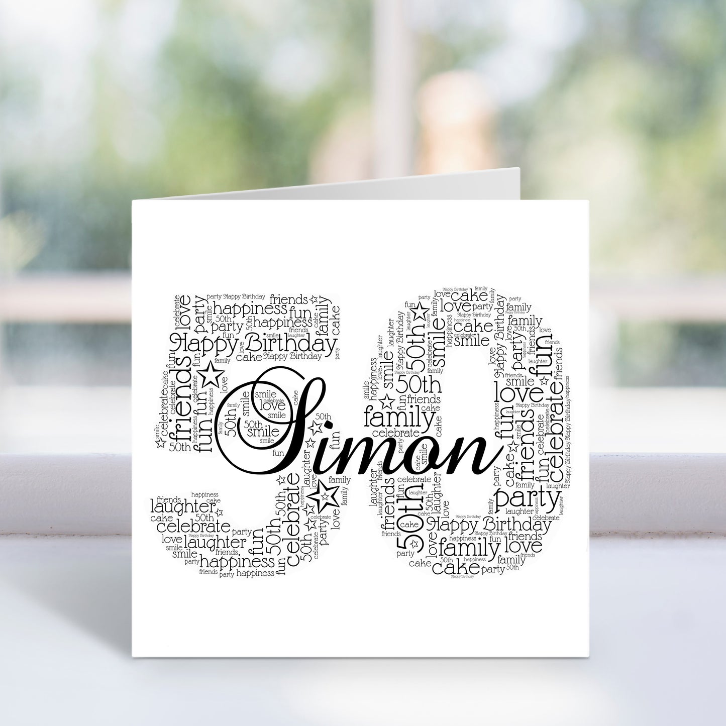 Personalised 50th Name Number Word Art Card