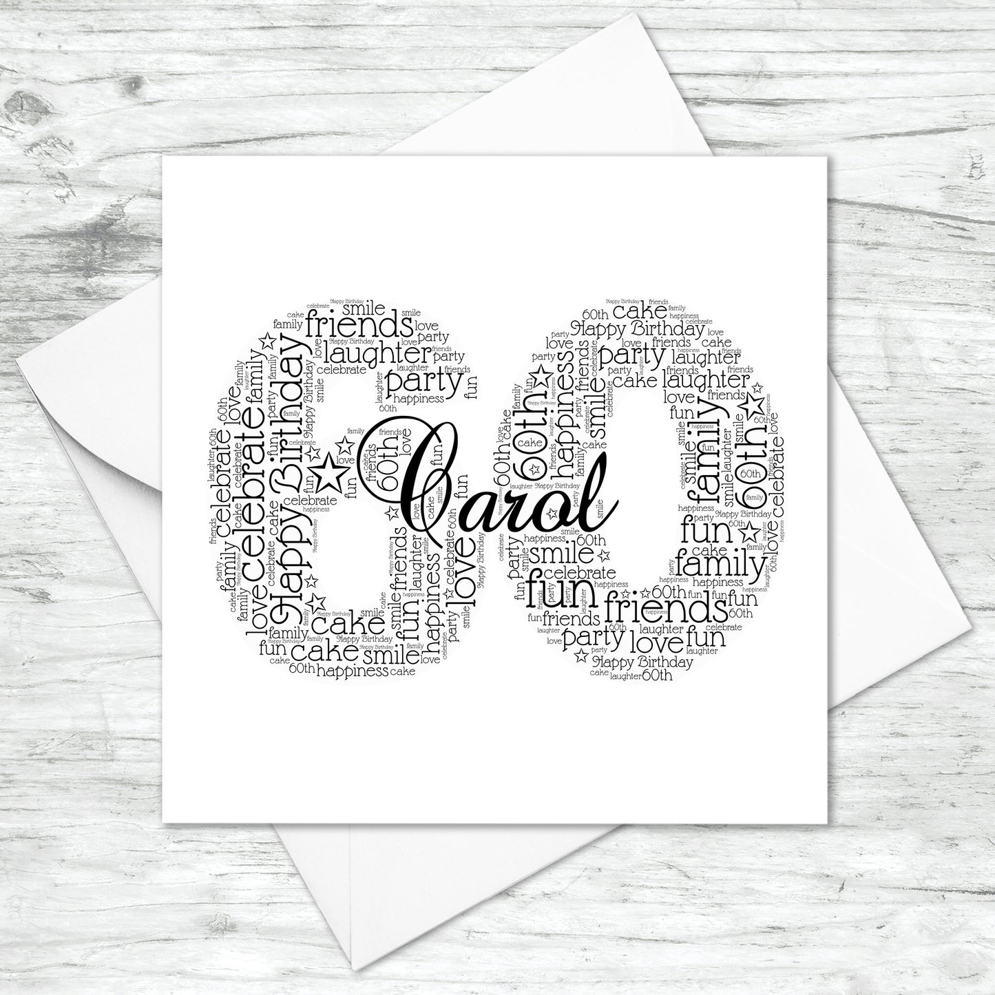 Personalised 60th Name Number Word Art Card