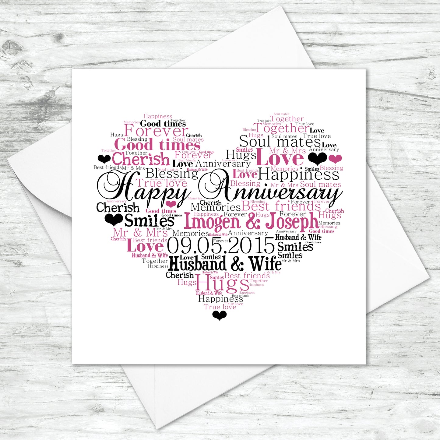 Personalised Anniversary Heart Word Art Card
