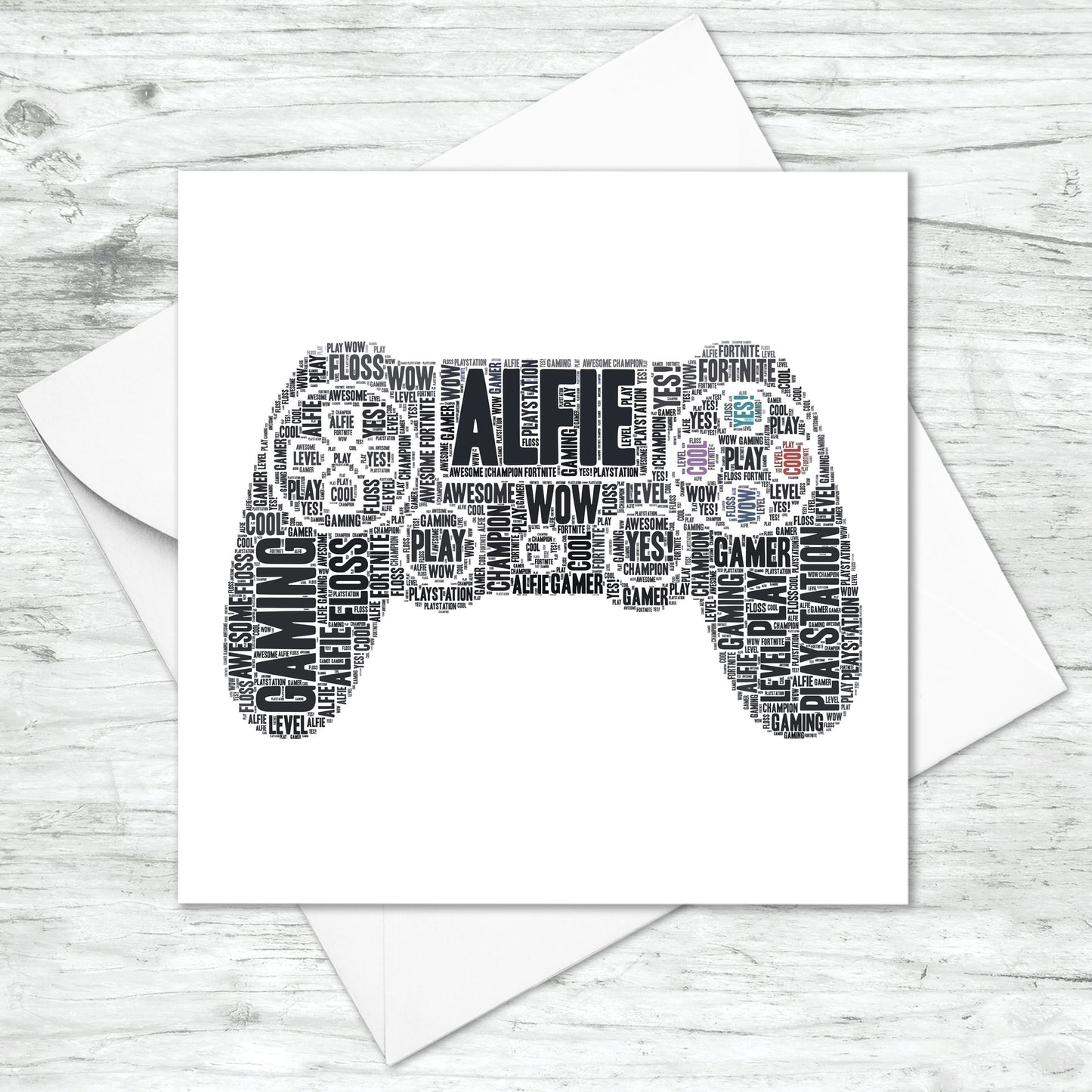 Personalised Playstation Contoller Gaming Word Art Card