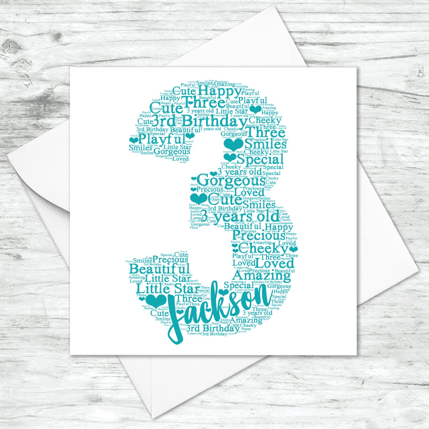 Personalised 3rd Birthday Word Art Card