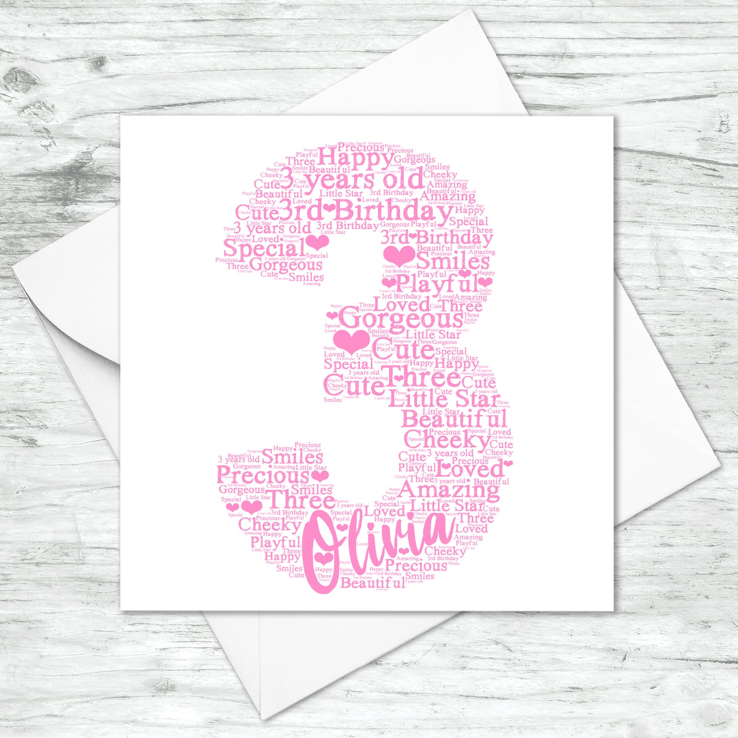 Personalised 3rd Birthday Word Art Card