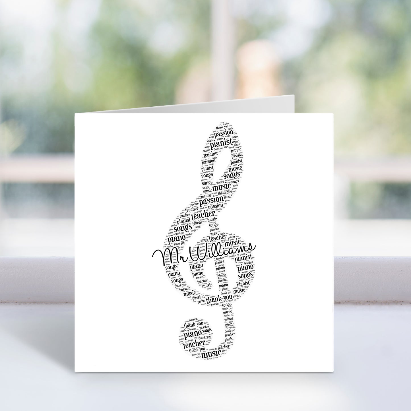 Personalised Treble Clef Musical Note Word Art Card
