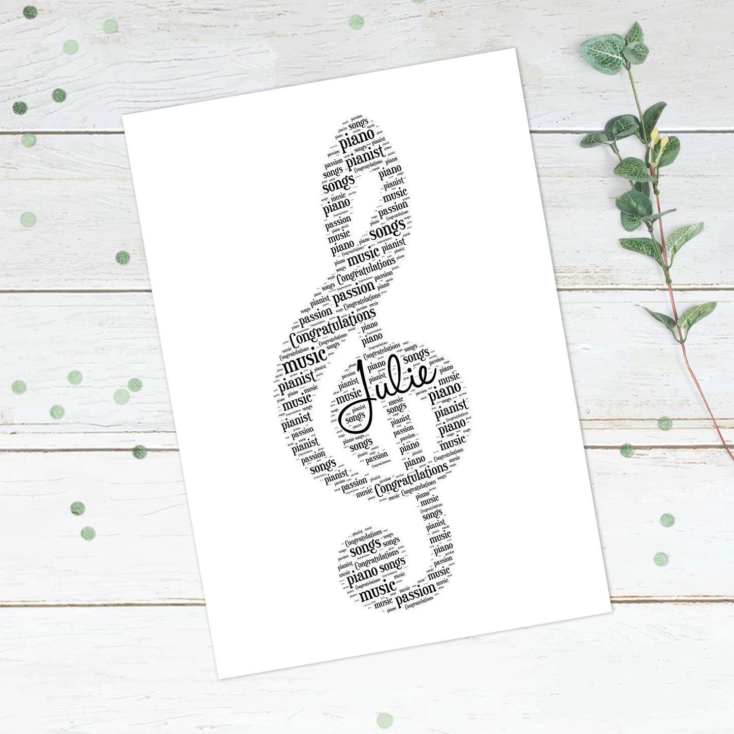 Personalised Treble Clef Musical Note Word Art Print