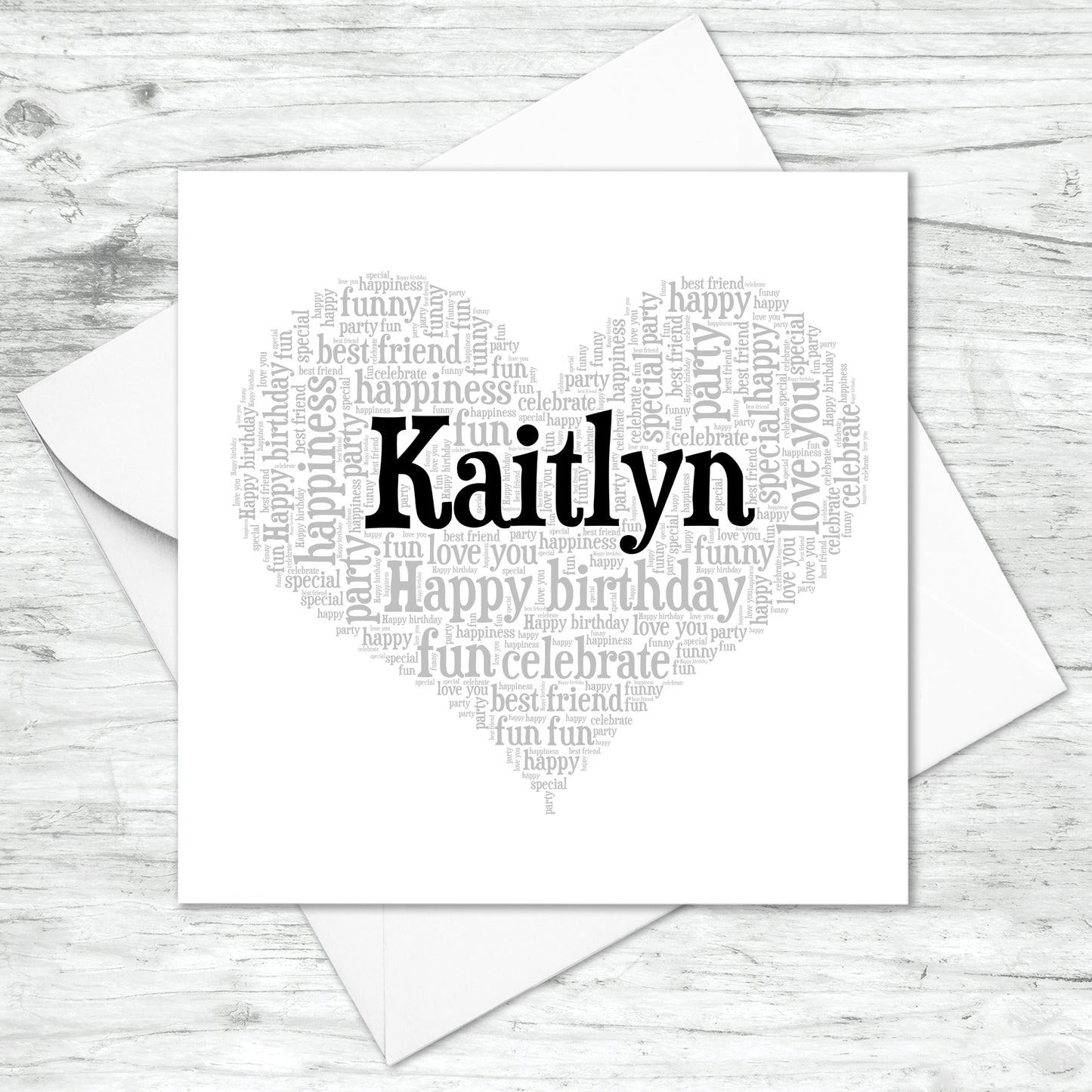 Personalised Name Heart Birthday Word Art Card