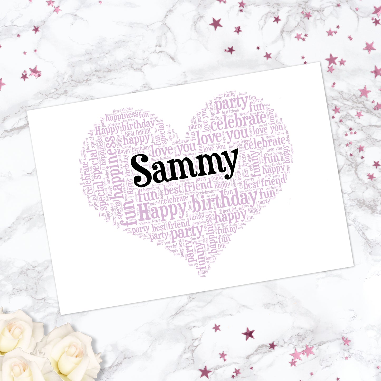 Personalised Name Heart Birthday Word Art Print