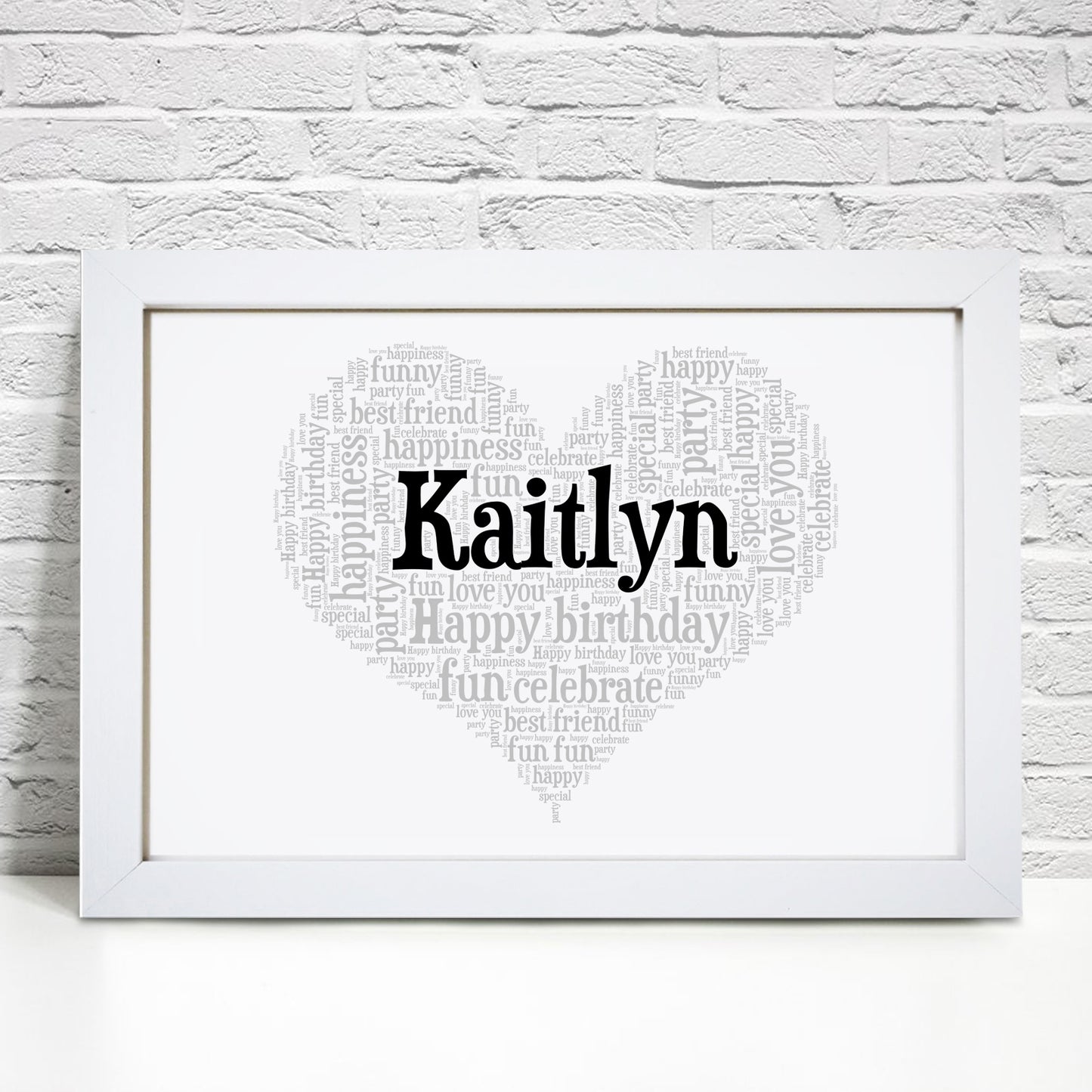 Personalised Name Heart Birthday Word Art Print