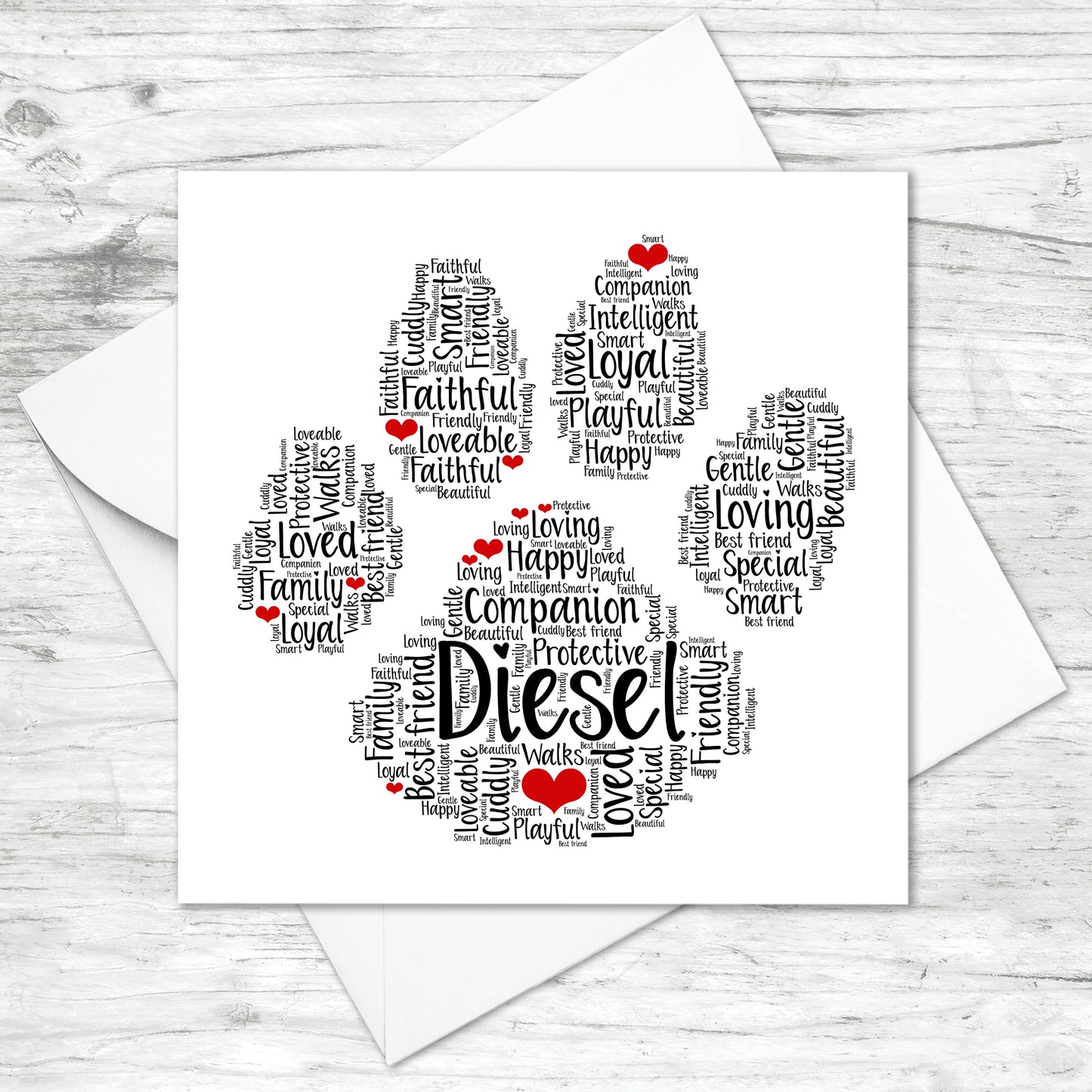 Personalised Cat Dog Animal Word Art Card