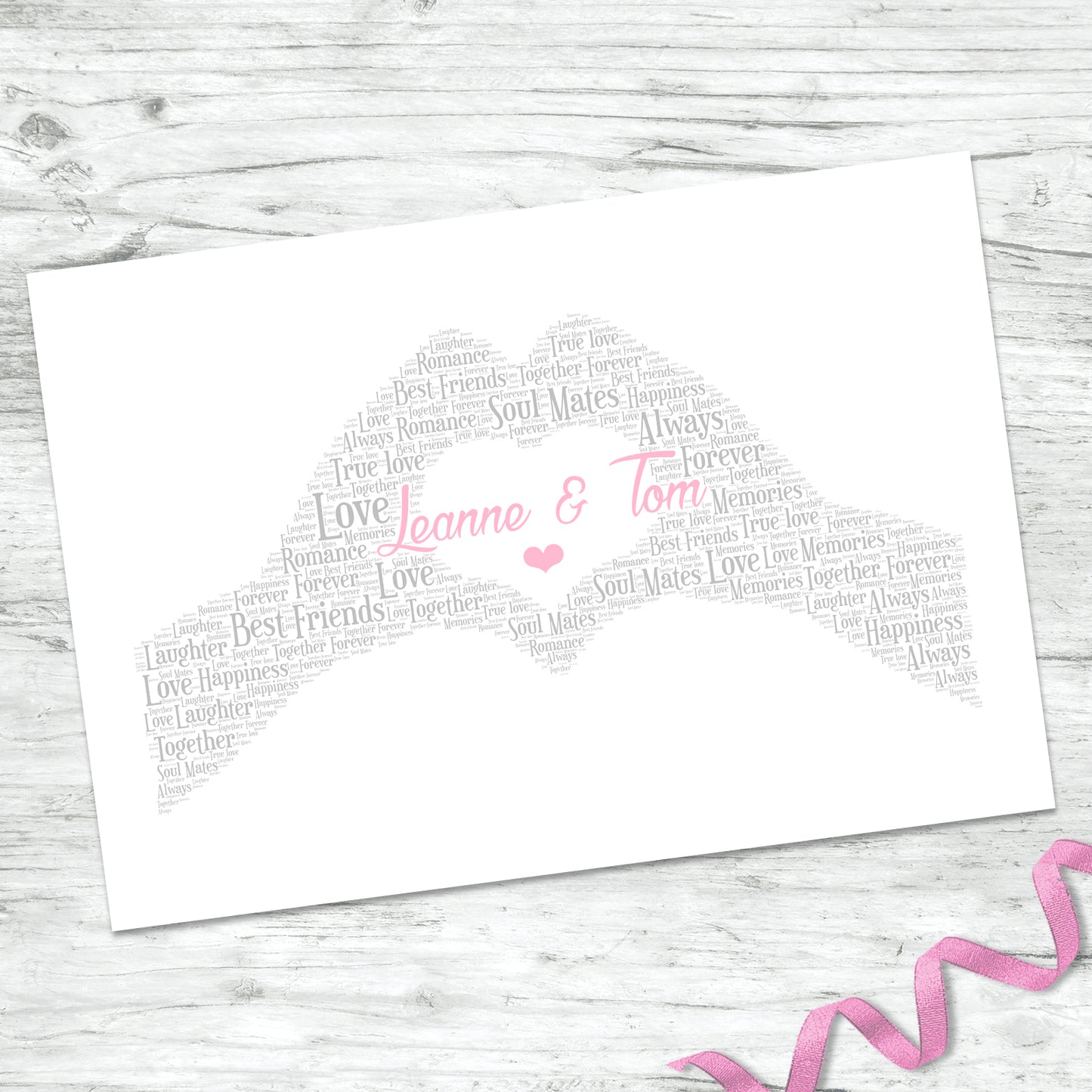 Personalised Love Heart Hands Word Art Print