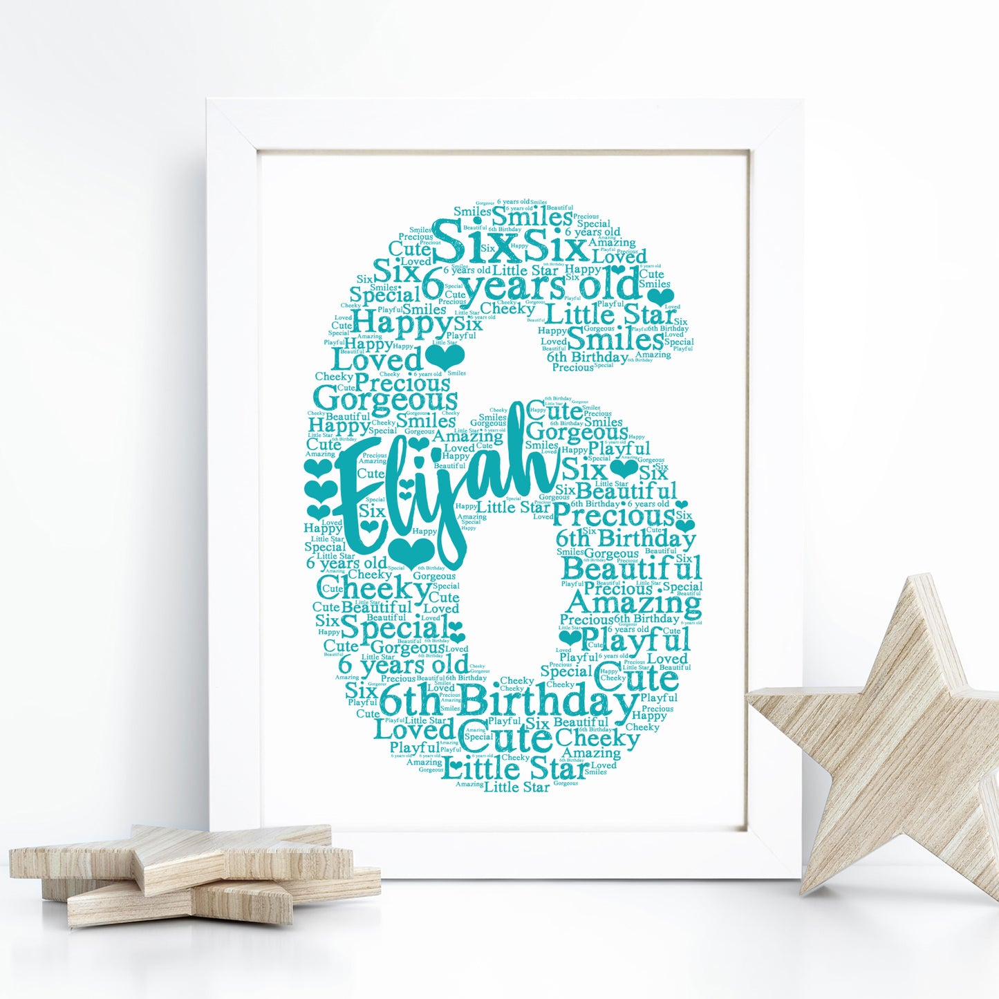 Personalised 6th Birthday Word Art Print