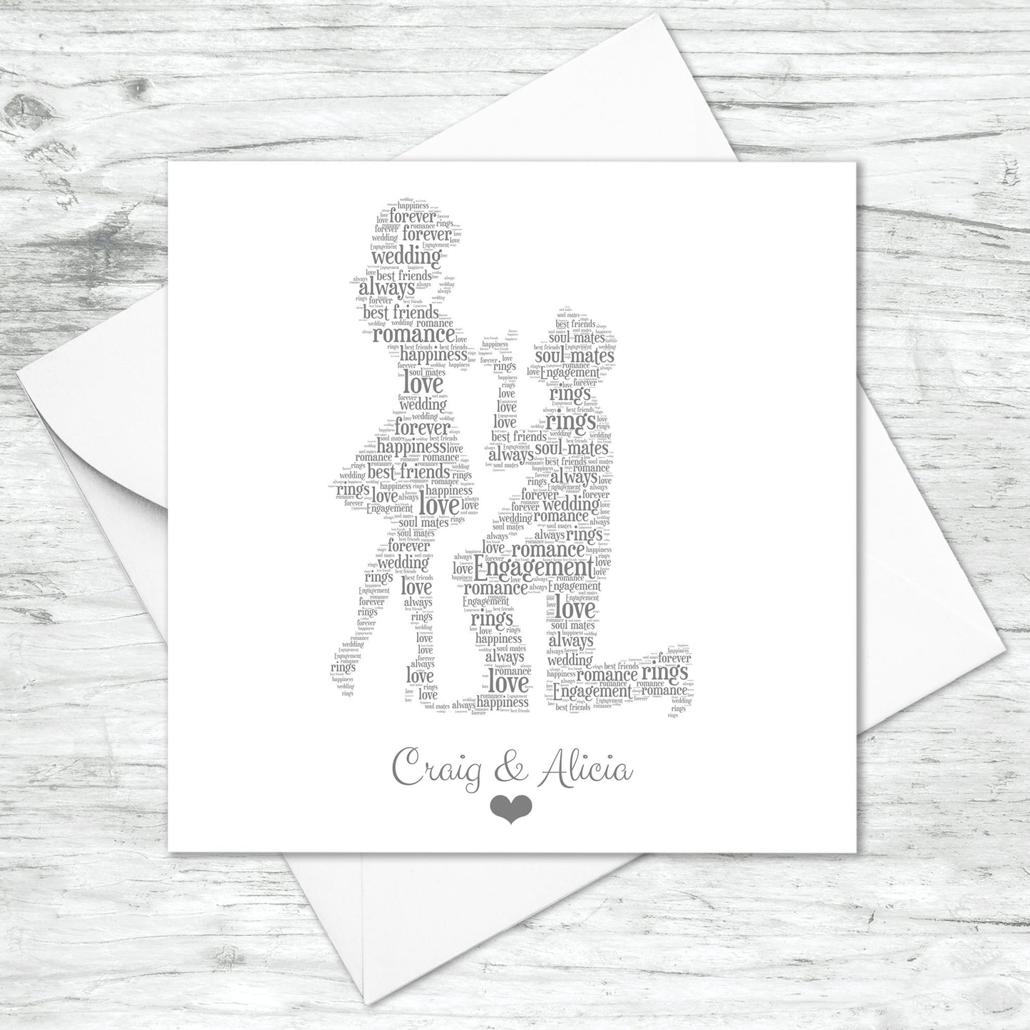 Personalised Engagement Couple Word Art Card